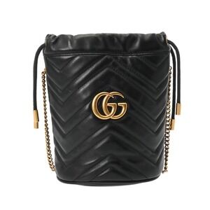 GUCCI GG Marmont Baguette Bag Black Leather Shoulder